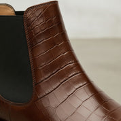 Men's Antique Brown Crocodile-Embossed Leather Chelsea Boots