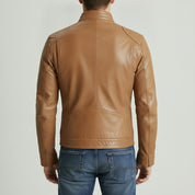 Men's Tan Slim Fit Leather Biker Jacket