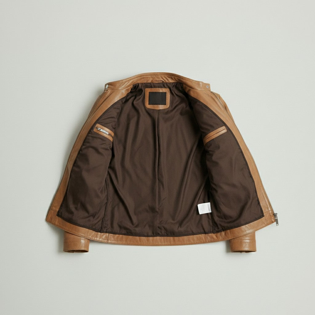 Men's Tan Slim Fit Leather Biker Jacket