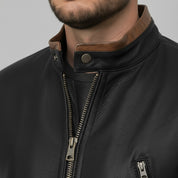 Men's Black and Brown Leather Biker Jacket