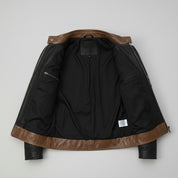 Men's Black and Brown Leather Biker Jacket