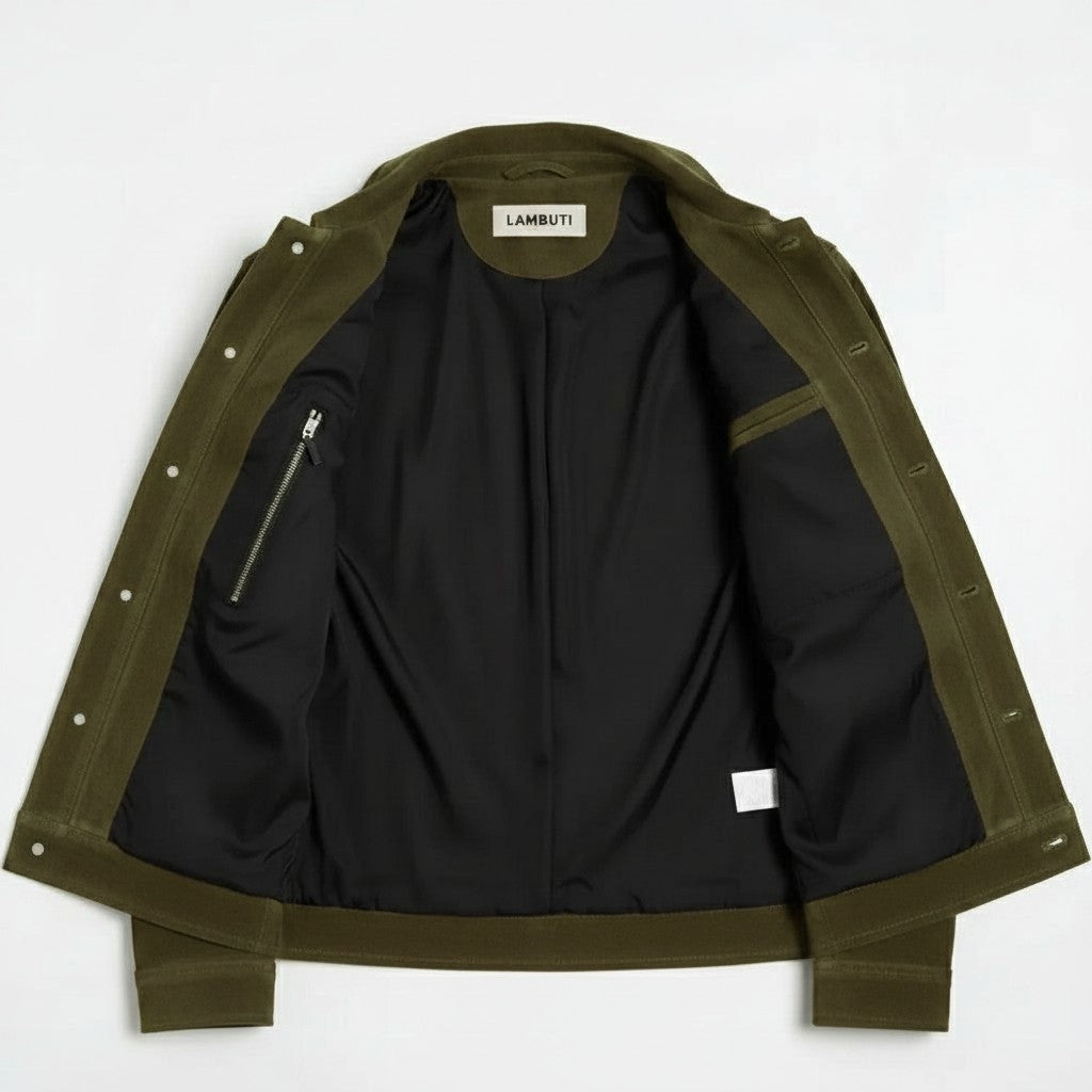 Men's Olive Green Suede Trucker Jacket