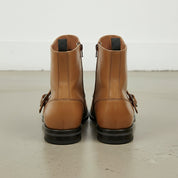 Men's Tan Plain-Toe Leather Monk Boots
