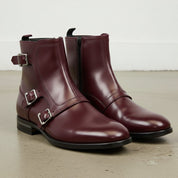 Men's Burgundy Plain-Toe Leather Monk Boots
