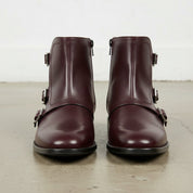 Men's Burgundy Plain-Toe Leather Monk Boots