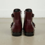 Men's Burgundy Plain-Toe Leather Monk Boots