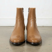 Men's Tan Plain-Toe Zip Leather Ankle Boots