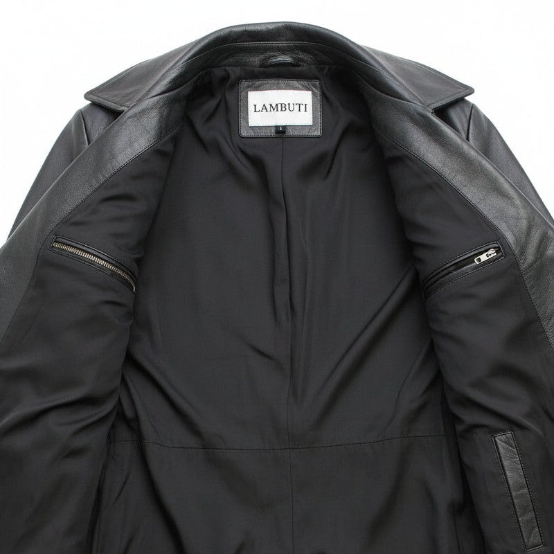 Men's Black Leather Trench Coat