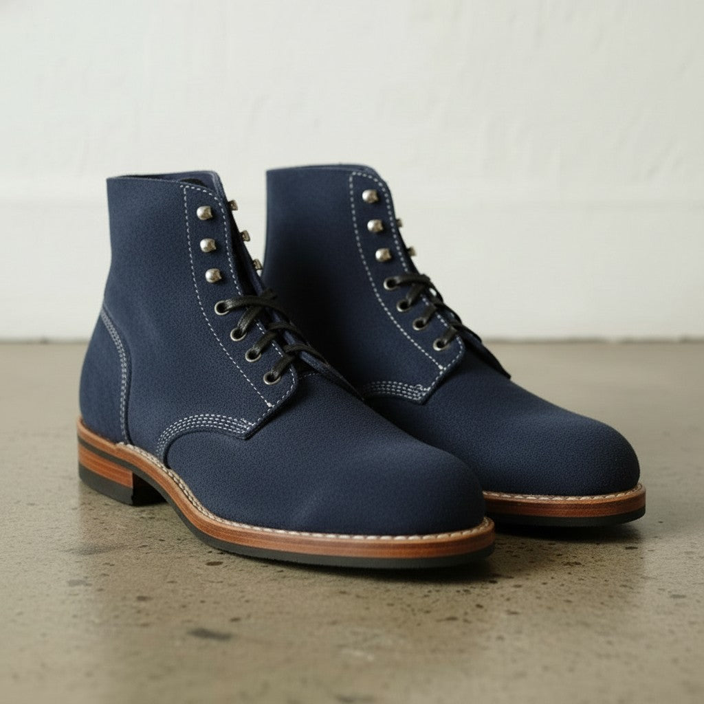 Men's Navy Blue Plain-Toe Suede Ankle Boots