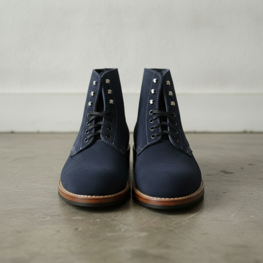 Men's Navy Blue Plain-Toe Suede Ankle Boots