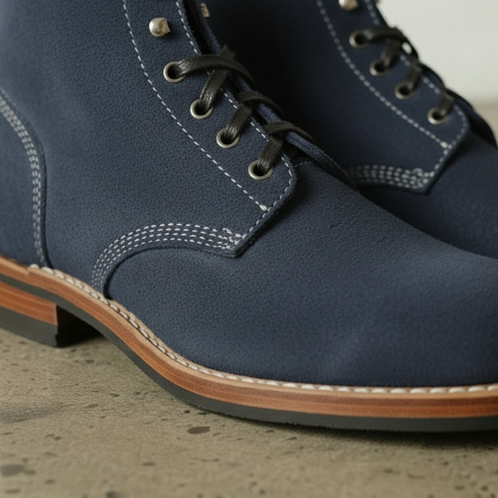 Men's Navy Blue Plain-Toe Suede Ankle Boots