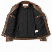 Men's Brown Embroidered Studded Leather Biker Jacket
