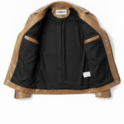 Men's Tan Embroidered Studded Leather Biker Jacket
