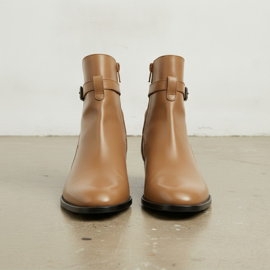 Men's Tan Plain-Toe Leather Ankle Boots
