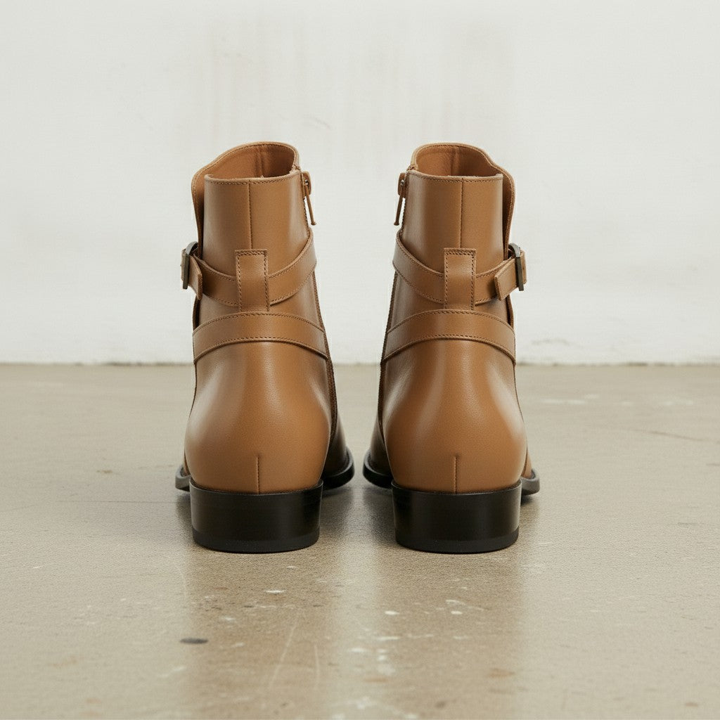 Men's Tan Plain-Toe Leather Ankle Boots