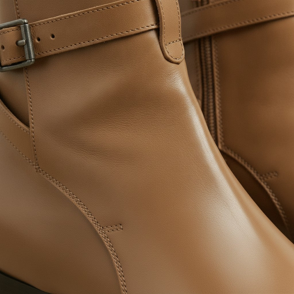 Men's Tan Plain-Toe Leather Ankle Boots