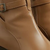 Men's Tan Plain-Toe Leather Ankle Boots