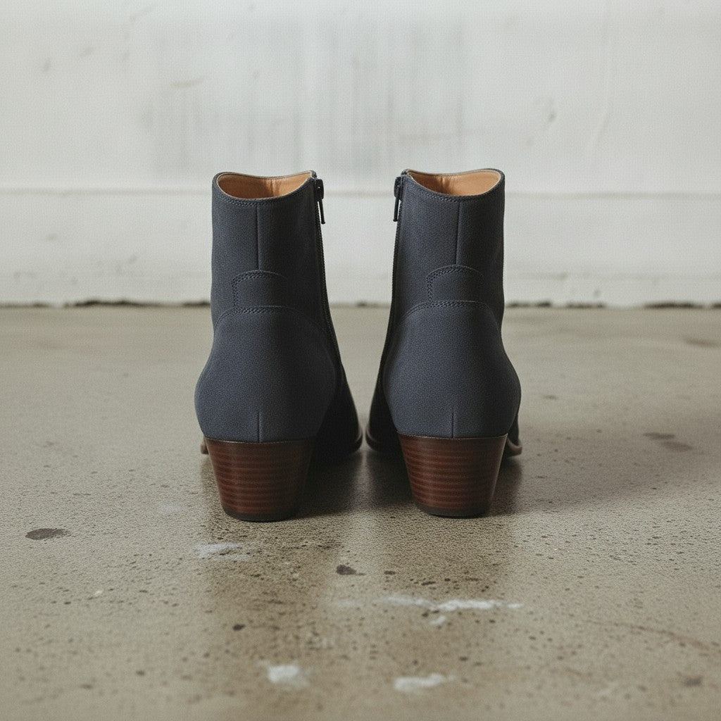 Women's Navy Blue Plain-Toe Suede Ankle Boots