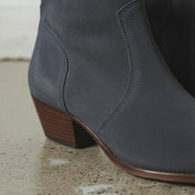 Women's Navy Blue Plain-Toe Suede Ankle Boots