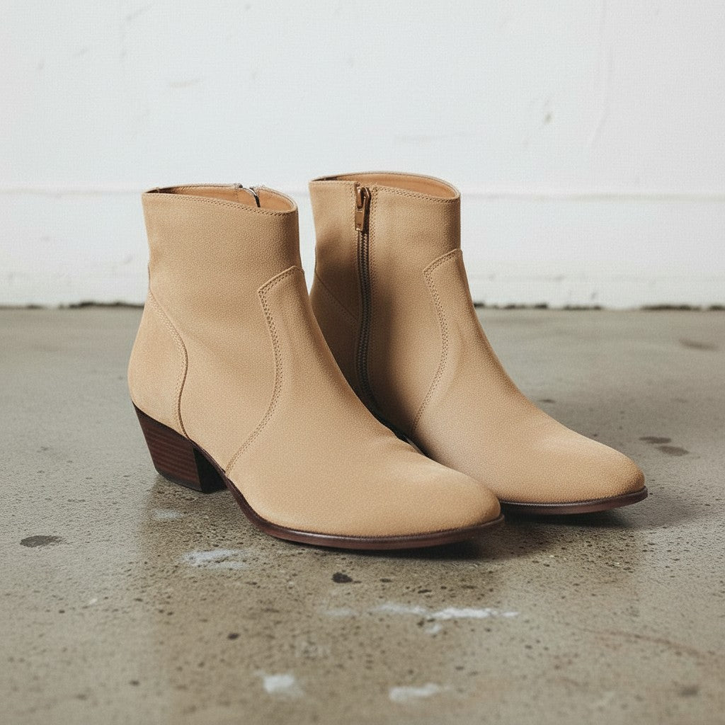 Women's Tan Plain-Toe Suede Ankle Boots
