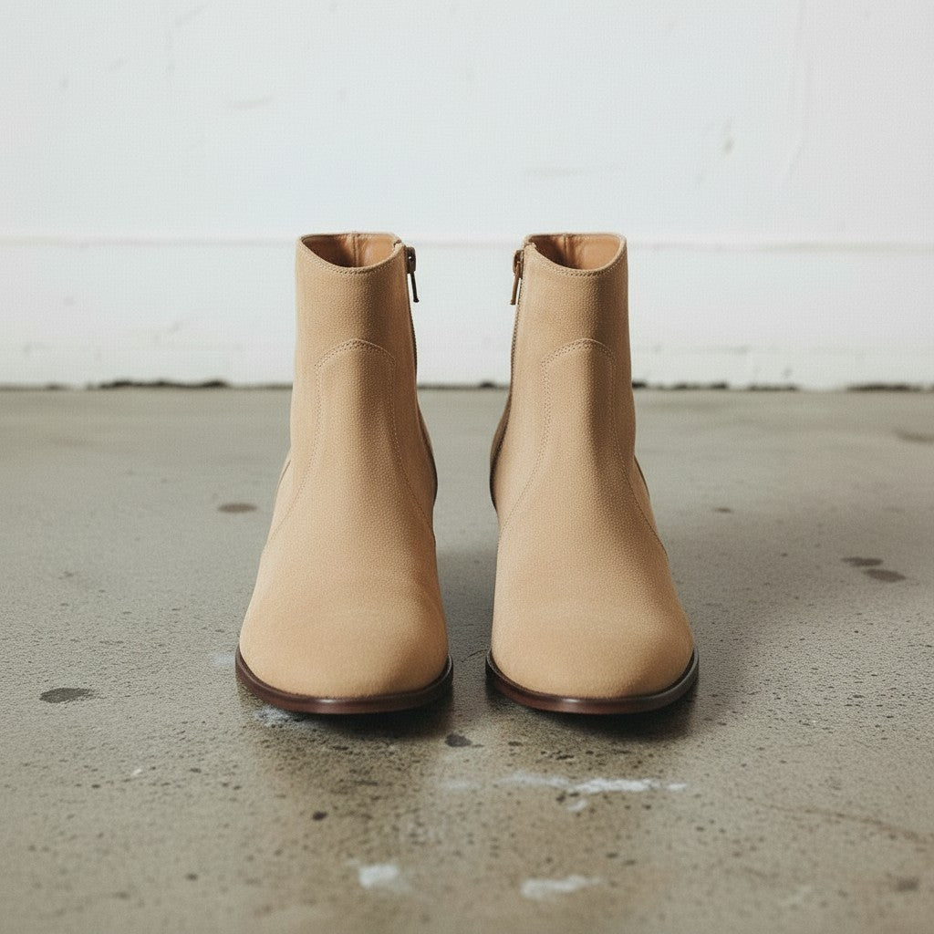 Women's Tan Plain-Toe Suede Ankle Boots