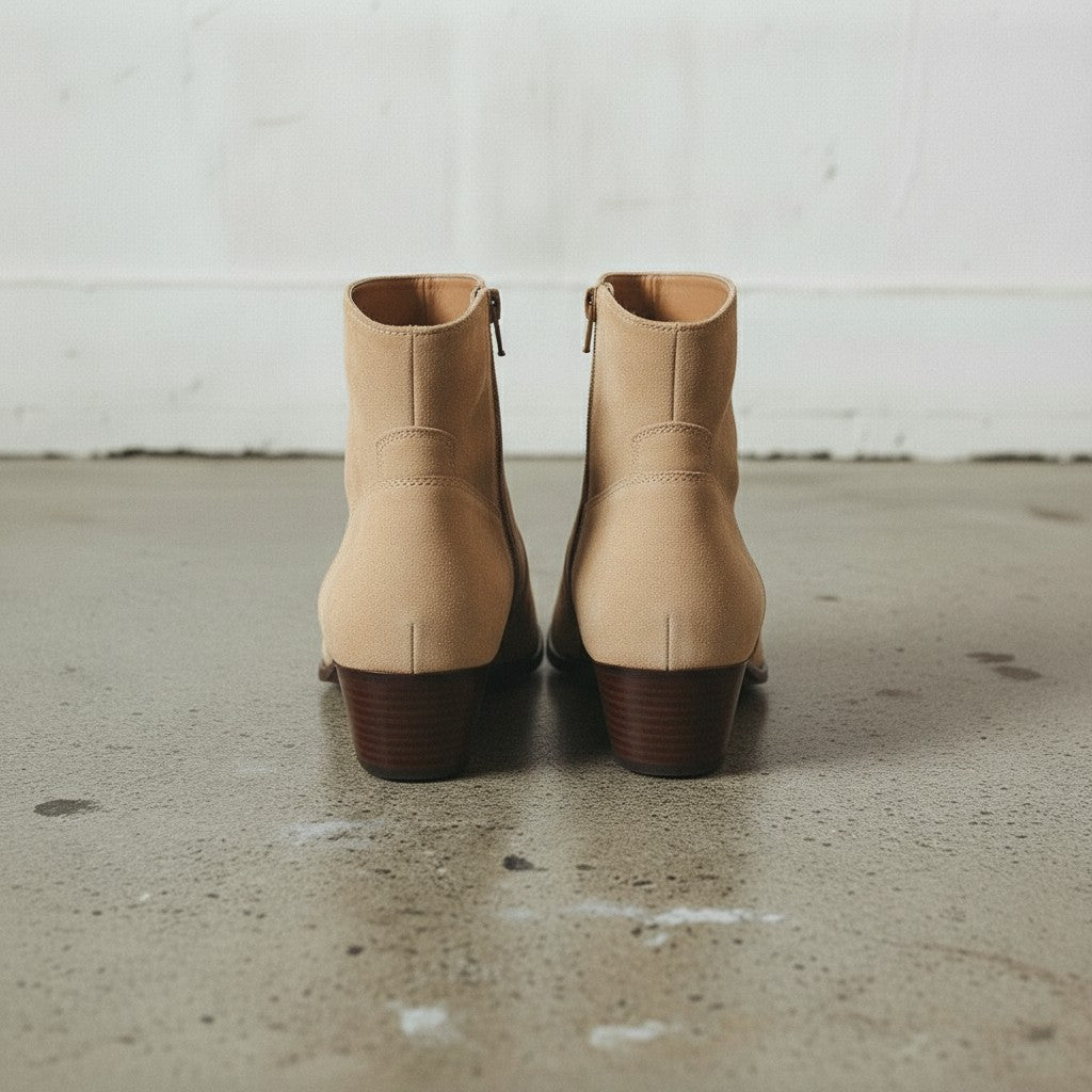 Women's Tan Plain-Toe Suede Ankle Boots