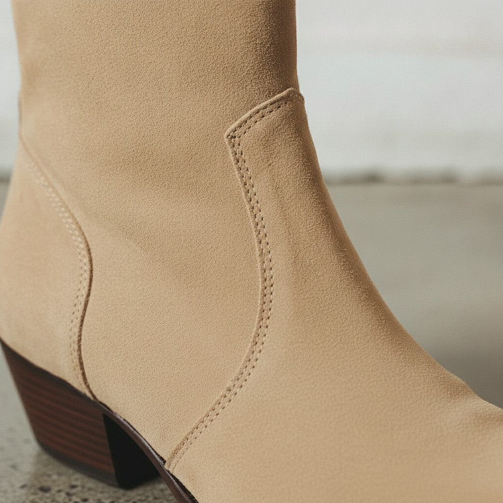 Women's Tan Plain-Toe Suede Ankle Boots