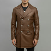 Men's Brown Leather Trench Coat
