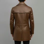 Men's Brown Leather Trench Coat