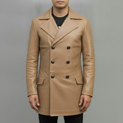 Men's Tan Leather Trench Coat
