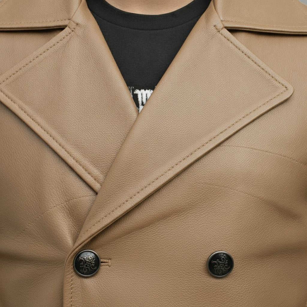 Men's Tan Leather Trench Coat