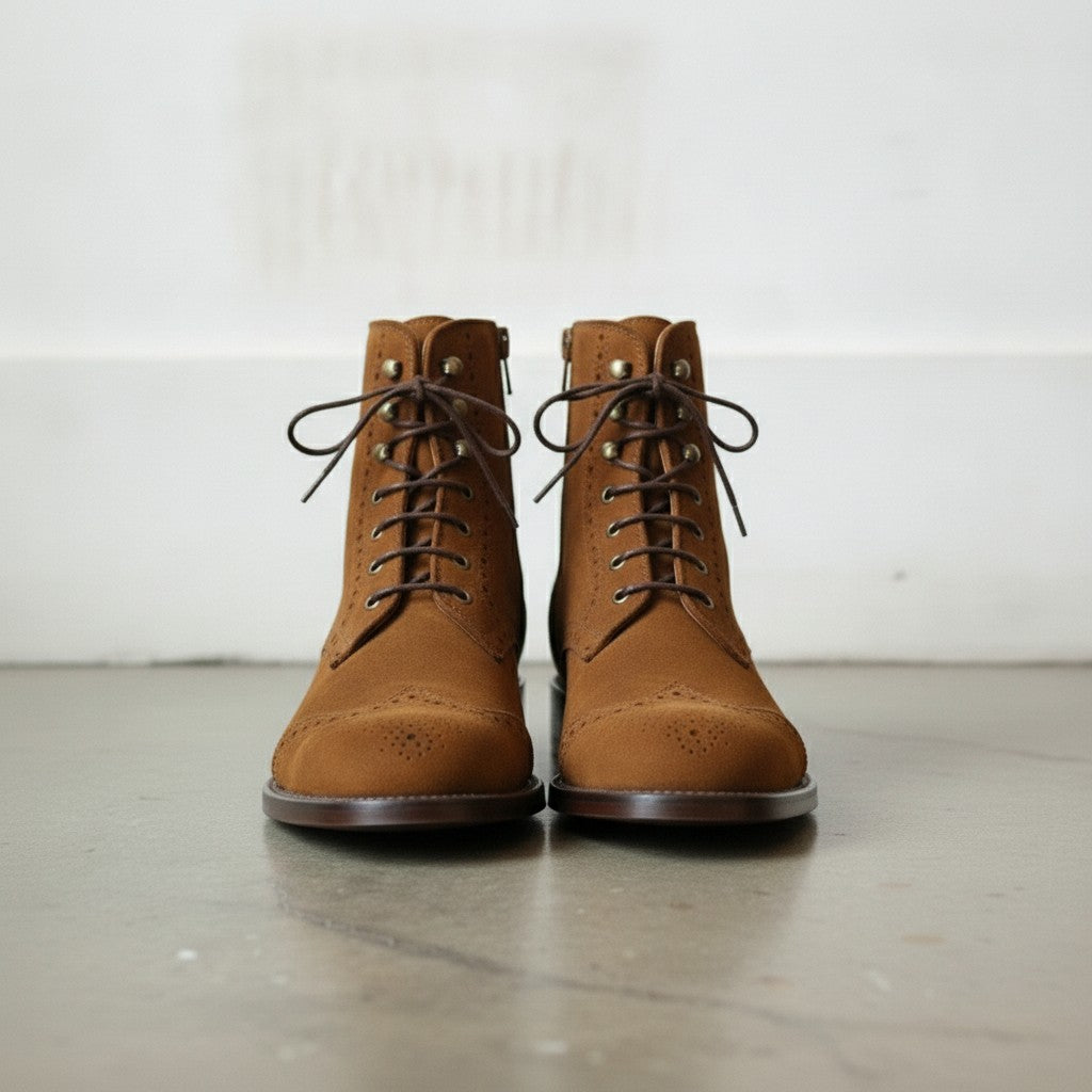 Men's Brown Wingtip Suede Ankle Boots