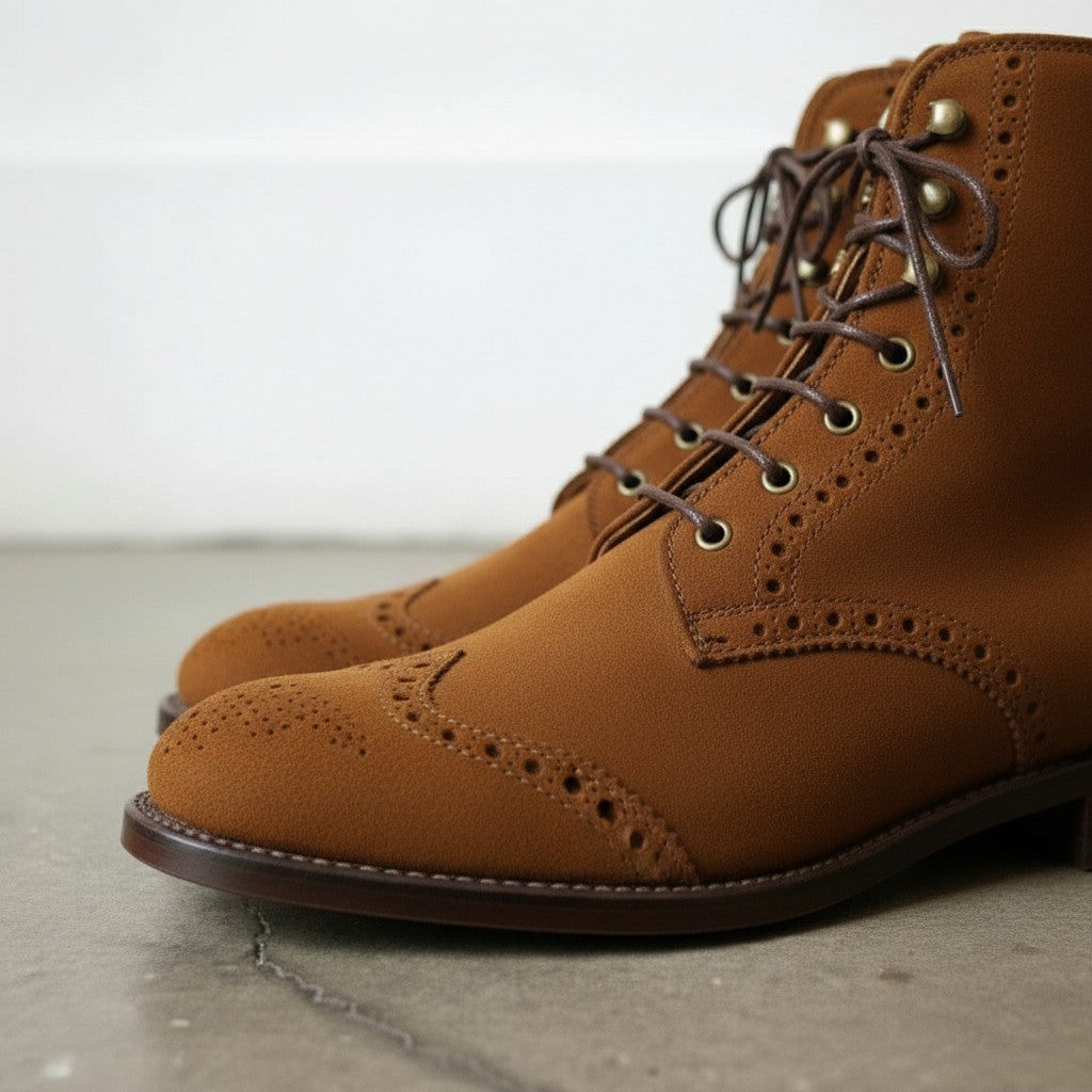 Men's Brown Wingtip Suede Ankle Boots