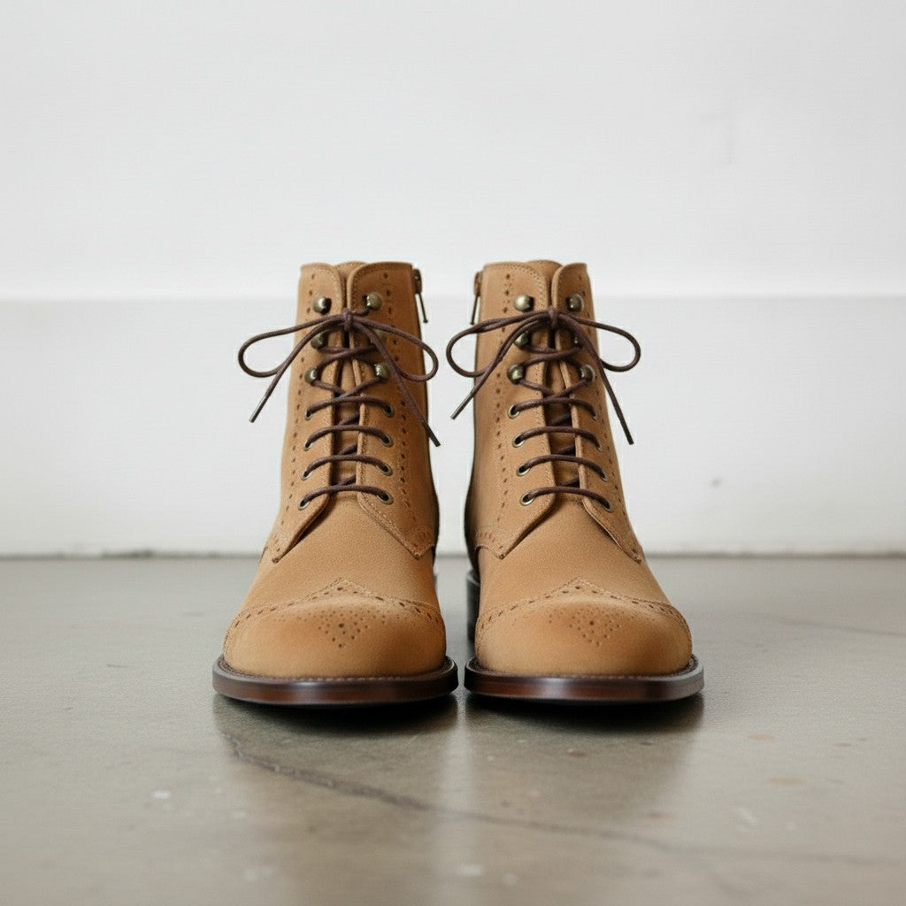 Men's Tan Wingtip Suede Ankle Boots