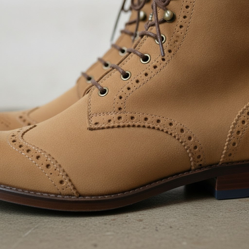 Men's Tan Wingtip Suede Ankle Boots