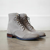 Men's Light Gray Wingtip Suede Ankle Boots
