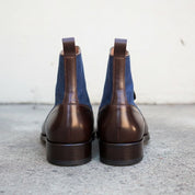 Men's Brown and Blue Leather Button Boots