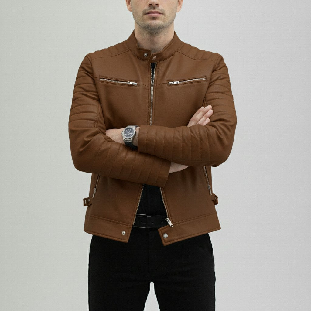 Men's Brown Leather Biker Jacket