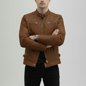 Men's Brown Leather Biker Jacket