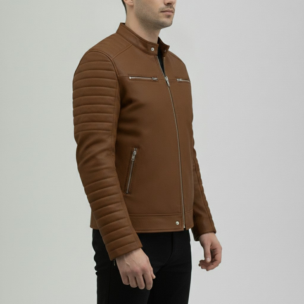 Men's Brown Leather Biker Jacket