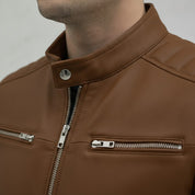 Men's Brown Leather Biker Jacket
