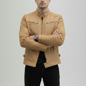 Men's Tan Leather Biker Jacket