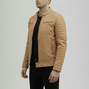 Men's Tan Leather Biker Jacket