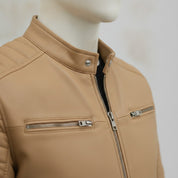 Men's Tan Leather Biker Jacket