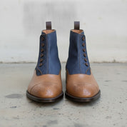 Men's Tan and Blue Leather Button Boots