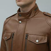 Men's Brown Leather Long Jacket