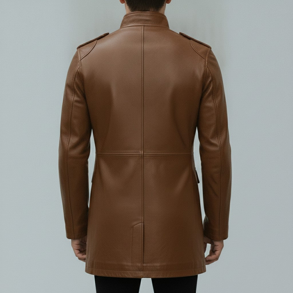 Men's Brown Leather Long Jacket