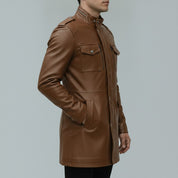 Men's Brown Leather Long Jacket