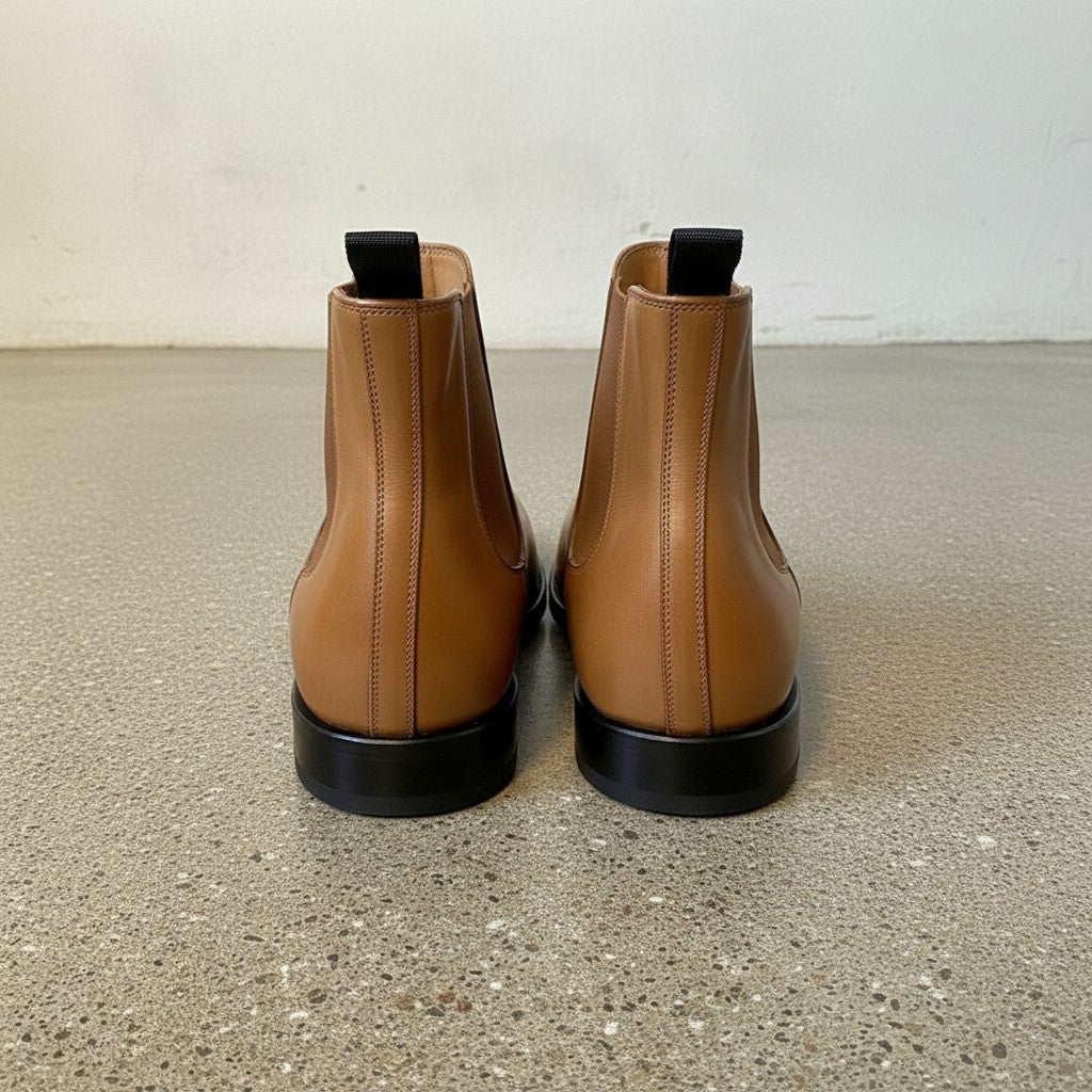 Men's Tan Plain-Toe Leather Chelsea Boots