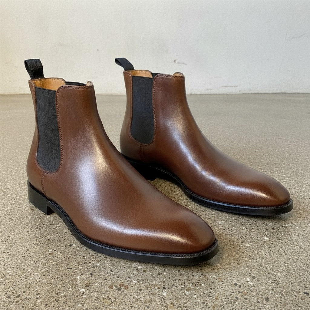 Men's Brown Plain-Toe Leather Chelsea Boots
